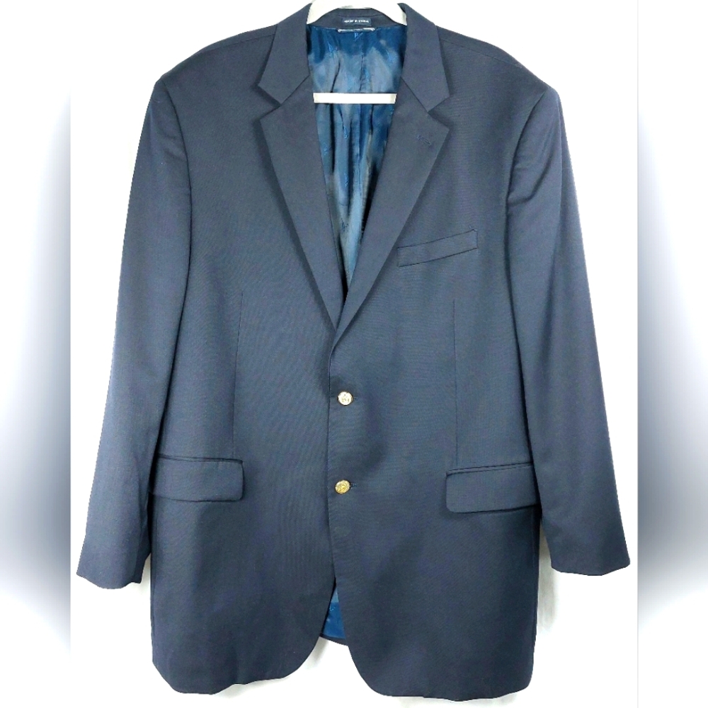 Nautica Mens Navy 2 Button Sport Coat Jacket 48L Classic Style Gold Buttons‎